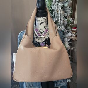 Donna Karan Amagansett soft-rolled leather shoulder bag in Beige